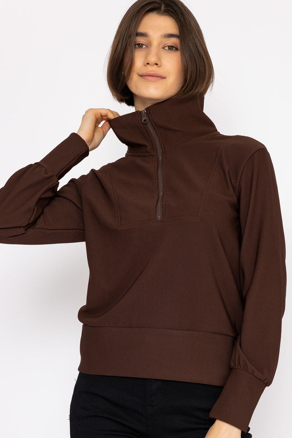 Carraig Donn Oversized Zip Sweat Top in Coffee