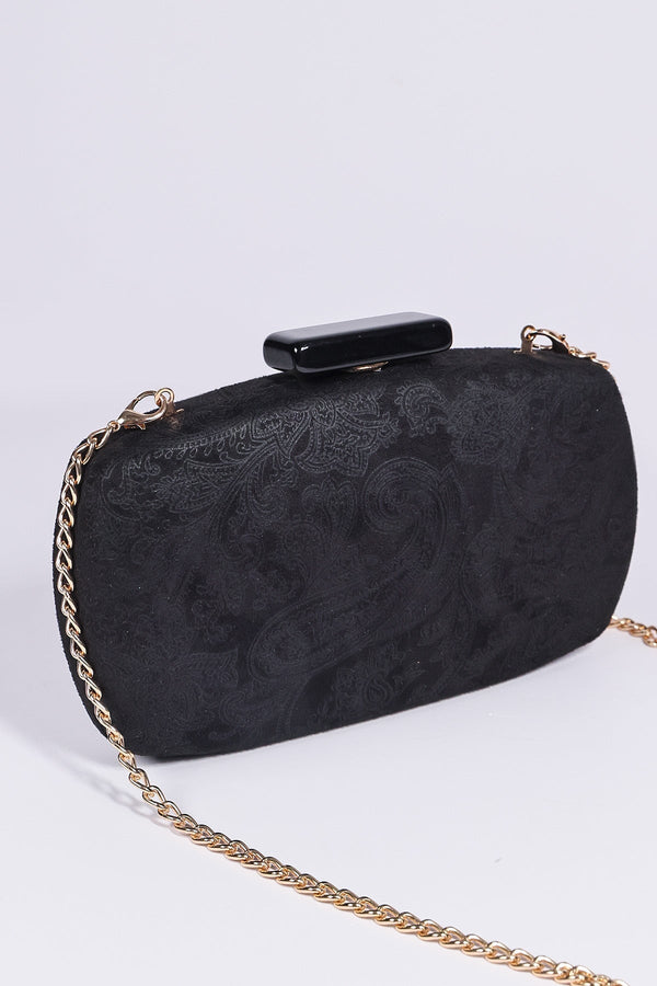 Carraig Donn Paisley Fabric Clutch in Black