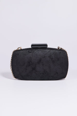 Carraig Donn Paisley Fabric Clutch in Black