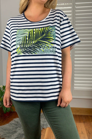 Carraig Donn Palm Print Relaxed Fit Striped Short Sleeve Tee