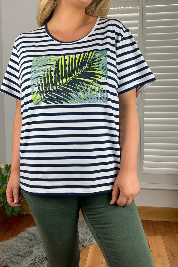 Carraig Donn Palm Print Relaxed Fit Striped Short Sleeve Tee