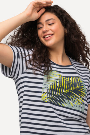 Carraig Donn Palm Print Relaxed Fit Striped Short Sleeve Tee