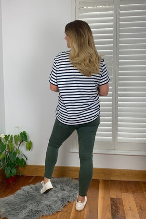 Carraig Donn Palm Print Relaxed Fit Striped Short Sleeve Tee