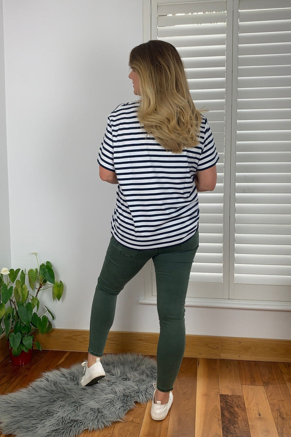 Carraig Donn Palm Print Relaxed Fit Striped Short Sleeve Tee