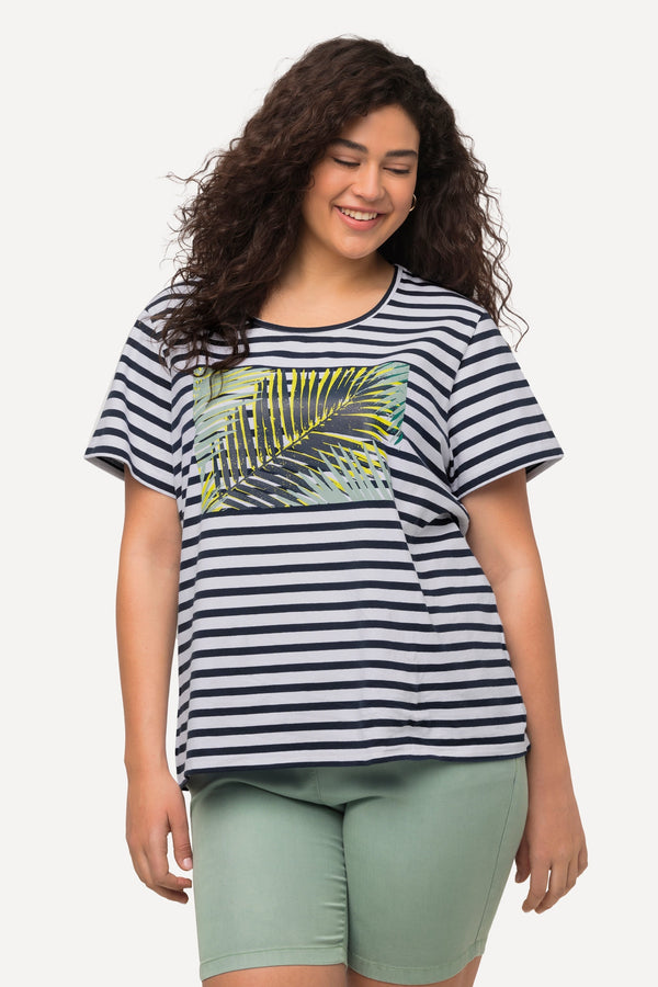 Carraig Donn Palm Print Relaxed Fit Striped Short Sleeve Tee
