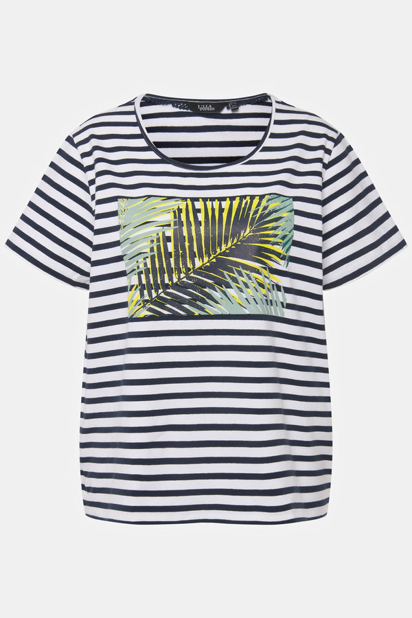 Carraig Donn Palm Print Relaxed Fit Striped Short Sleeve Tee