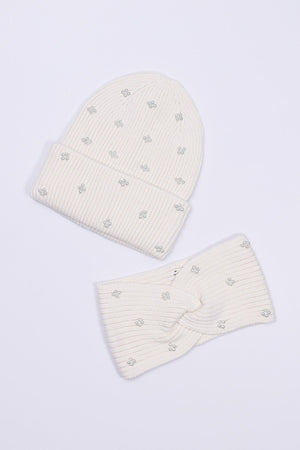 Carraig Donn Pearl Headband and Beanie in Cream