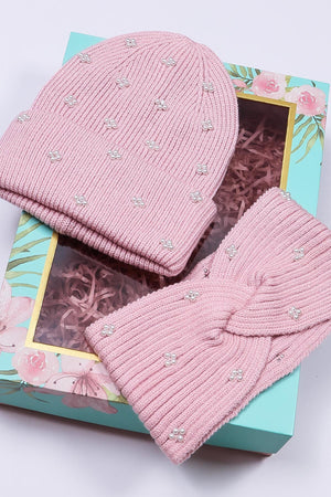 Carraig Donn Pearl Headband And Beanie in Pink