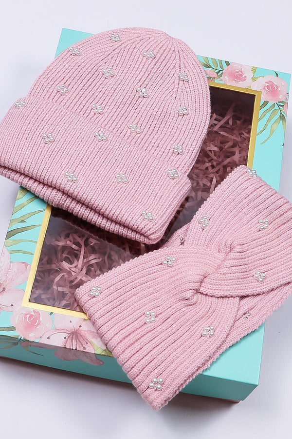 Carraig Donn Pearl Headband And Beanie in Pink