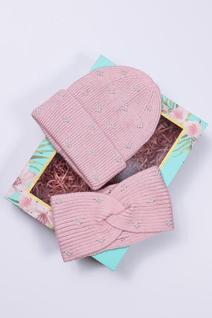 Carraig Donn Pearl Headband And Beanie in Pink