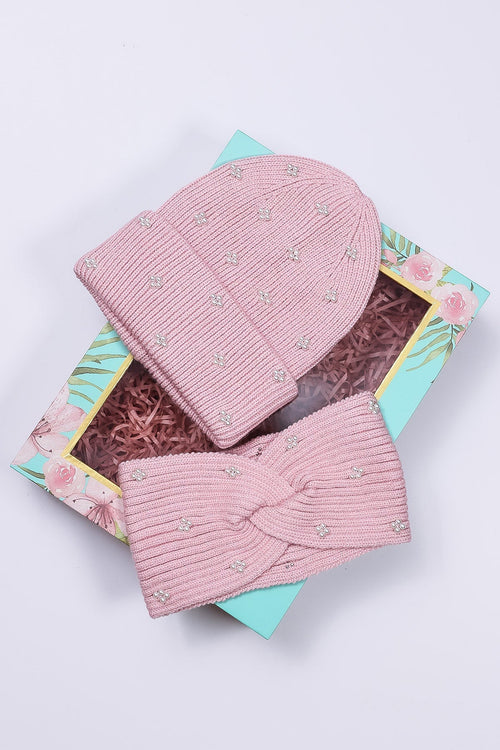 Pearl Headband and Beanie in Pink