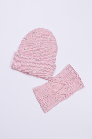 Carraig Donn Pearl Headband And Beanie in Pink
