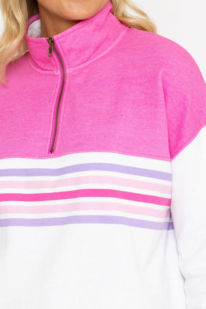 Carraig Donn Pink 1/2 Zip Pique Colour Block Top