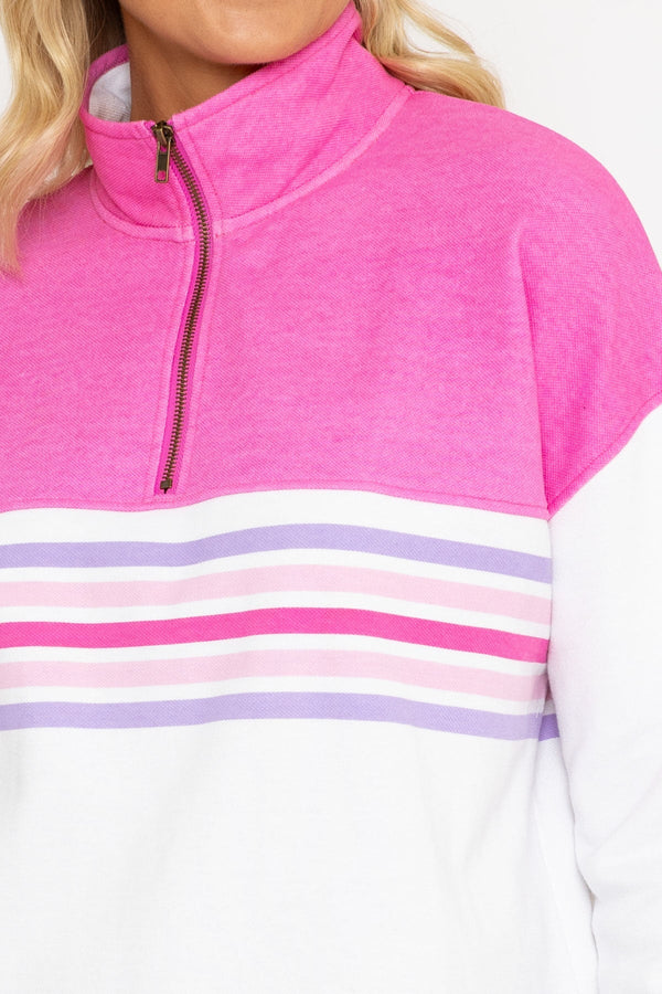 Carraig Donn Pink 1/2 Zip Pique Colour Block Top