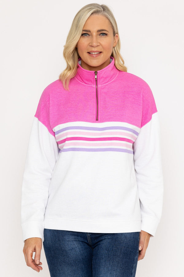 Carraig Donn Pink 1/2 Zip Pique Colour Block Top