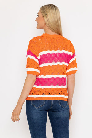 Carraig Donn Pink and Orange Stripe Knit Jumper