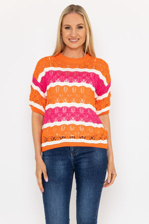 Carraig Donn Pink and Orange Stripe Knit Jumper