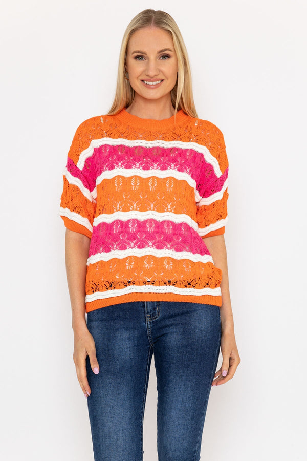 Carraig Donn Pink and Orange Stripe Knit Jumper