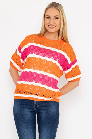 Carraig Donn Pink and Orange Stripe Knit Jumper