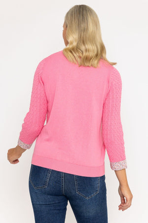 Carraig Donn Pink Cable Knit Sweater With Shirt Collar