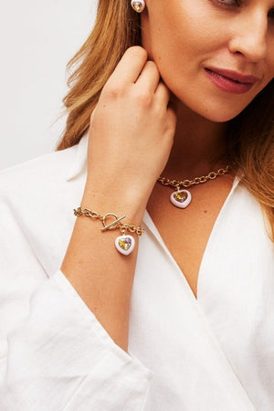 Carraig Donn Pink Enamel Heart Bracelet