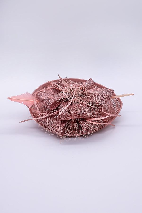 Carraig Donn Pink Hairband Net & Feather Fascinator