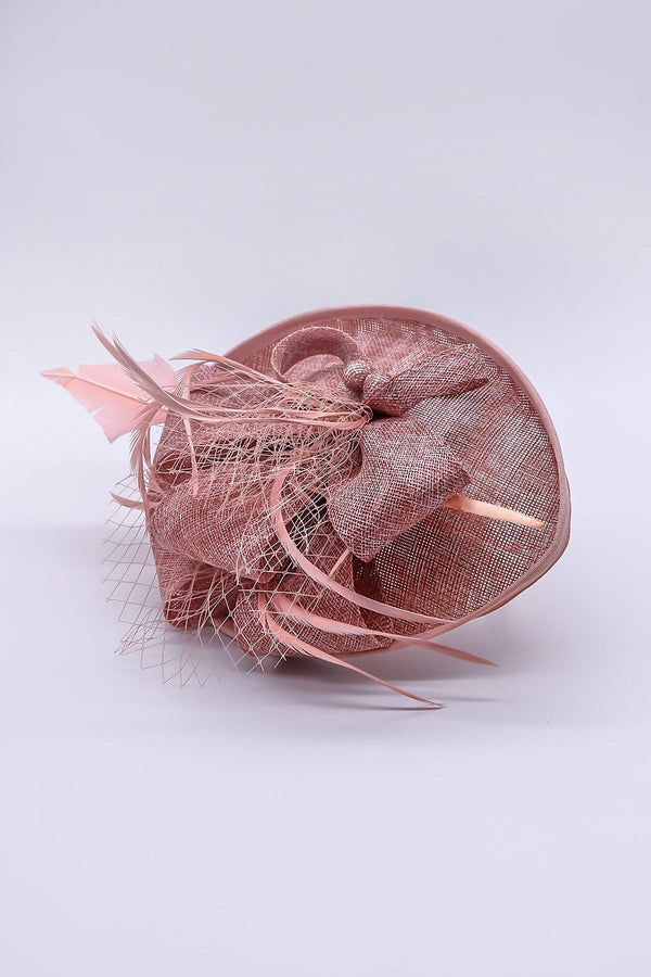 Carraig Donn Pink Hairband Net & Feather Fascinator