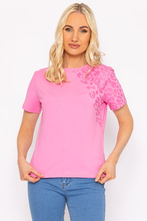 Carraig Donn Pink Leopard Cotton T-Shirt