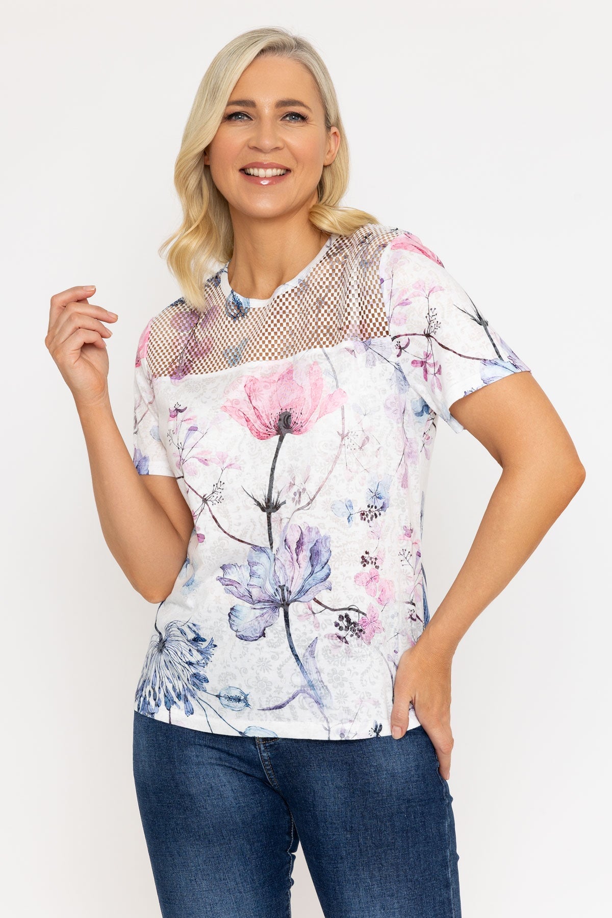 Pink Printed Top With Lace