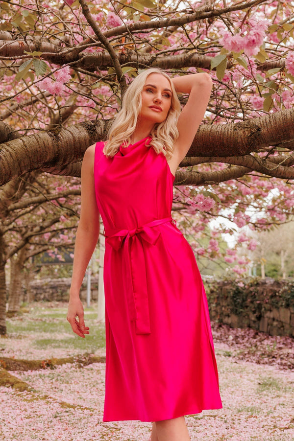 Carraig Donn Pink Satin Cowl Neck Dress
