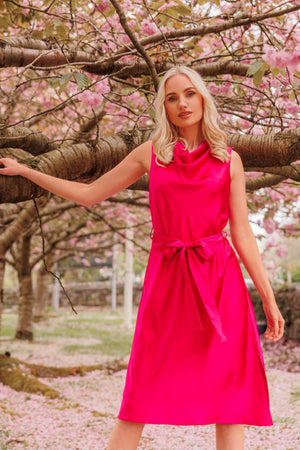 Carraig Donn Pink Satin Cowl Neck Dress