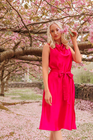 Carraig Donn Pink Satin Cowl Neck Dress