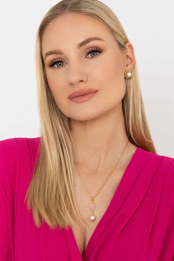 Carraig Donn Pink Stone Drop Pearl Necklace