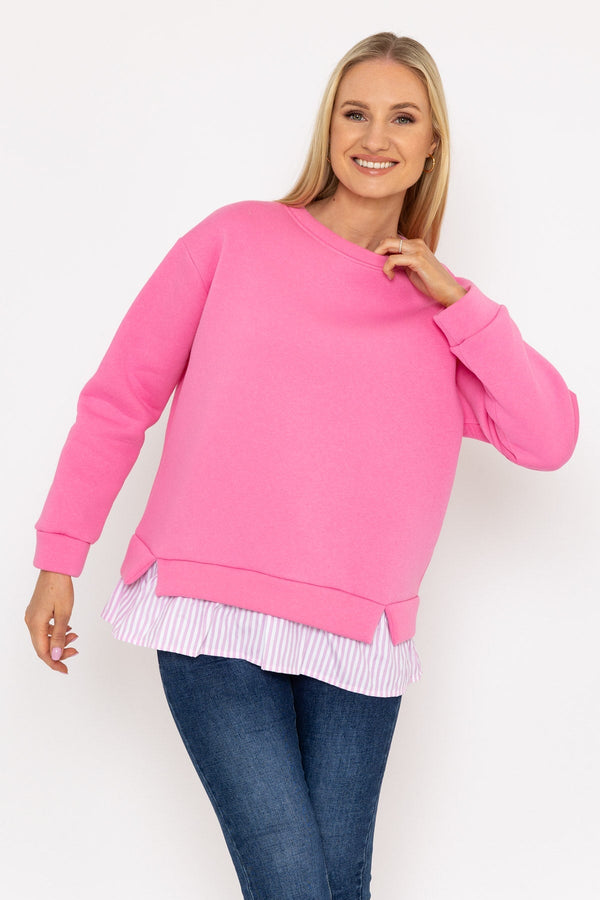 Carraig Donn Pink Sweatshirt With Stripe Shirt Insert