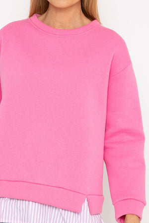 Carraig Donn Pink Sweatshirt With Stripe Shirt Insert