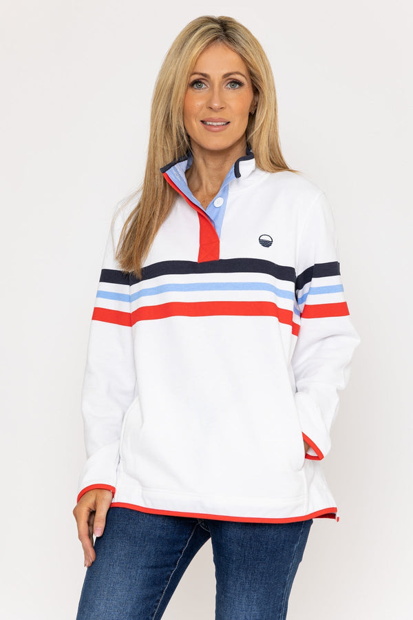 Carraig Donn Pique Stripe Sweatshirt in Ecru