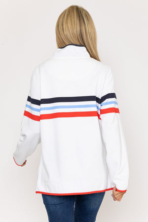 Carraig Donn Pique Stripe Sweatshirt in Ecru