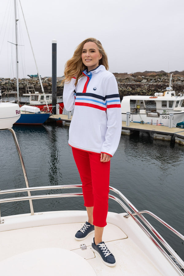 Carraig Donn Pique Stripe Sweatshirt in Ecru