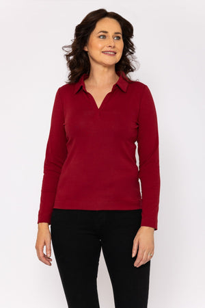 Carraig Donn Plain Collared Top in Burgundy