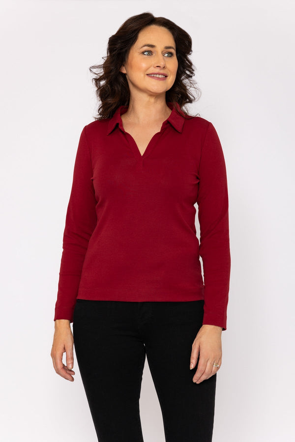 Carraig Donn Plain Collared Top in Burgundy