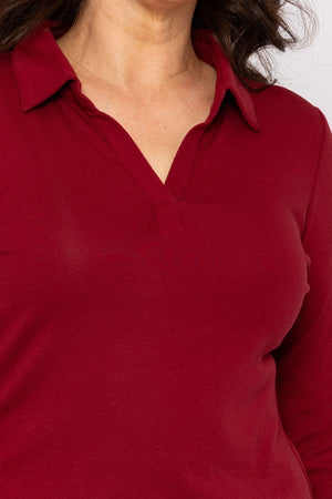 Carraig Donn Plain Collared Top in Burgundy