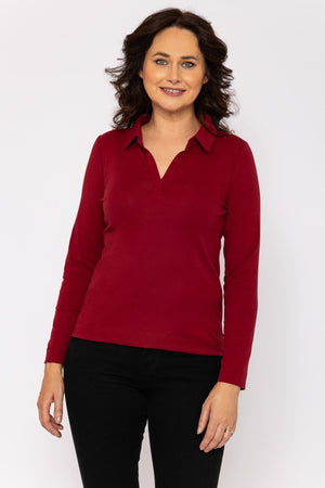 Carraig Donn Plain Collared Top in Burgundy
