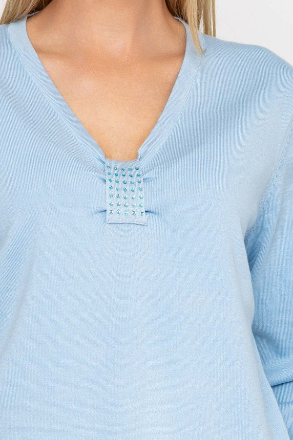 Carraig Donn Plain Knit Sweater With Diamonte Detail in Blue