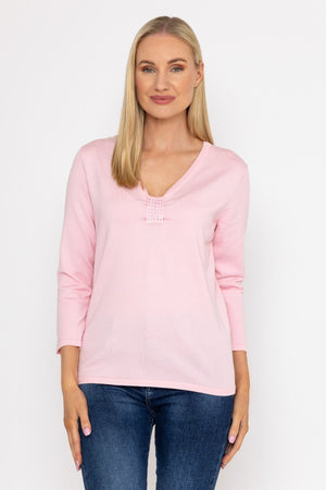 Carraig Donn Plain Knit Sweater With Diamonte Detail in Pink