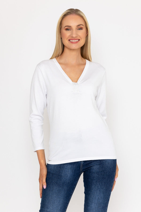 Carraig Donn Plain Knit Sweater With Diamonte Detail in White