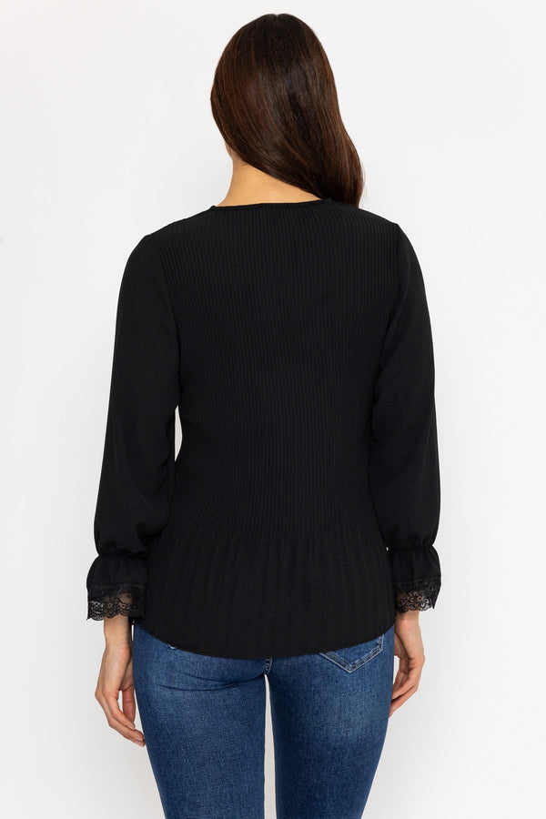 Carraig Donn Pleated Lace Trim Top in Black