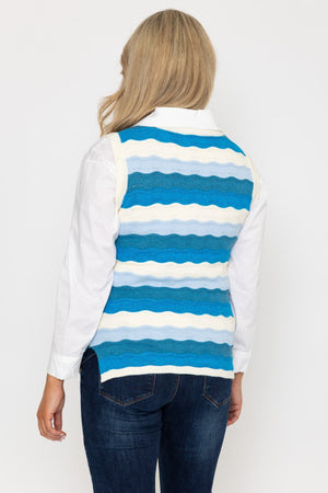 Carraig Donn Pointelle Vest in Blue