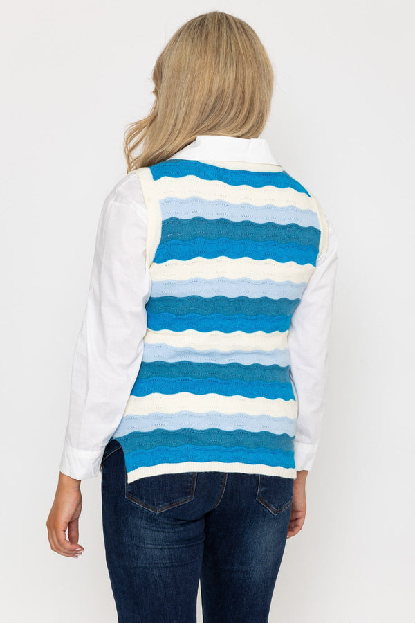 Carraig Donn Pointelle Vest in Blue