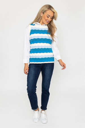 Carraig Donn Pointelle Vest in Blue