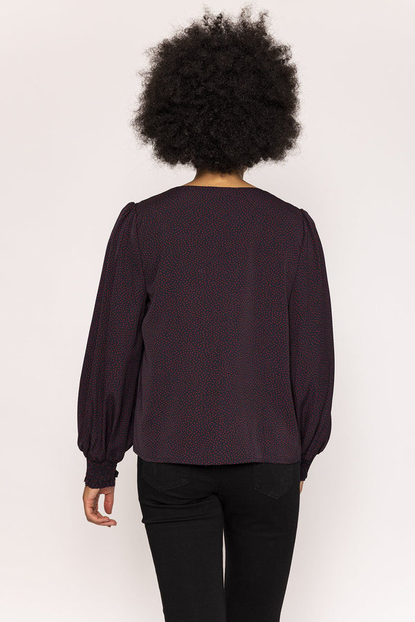 Carraig Donn Polka Dot Print V Neck Top in Black